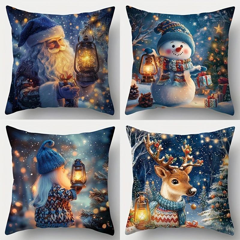 Christmas Pillowcases: Santa, Snowman, Elf, and Deer with Lanterns! Sofa room cushion cover home decoration new year gift