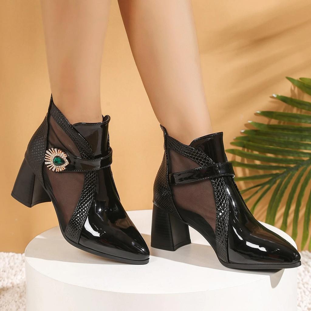 Fashion New Women Sandals New Summer Sexy Short Chunky High Heels Spring Sandals Mesh Ankle Boots Pointed Toes High Heels Shoes Women