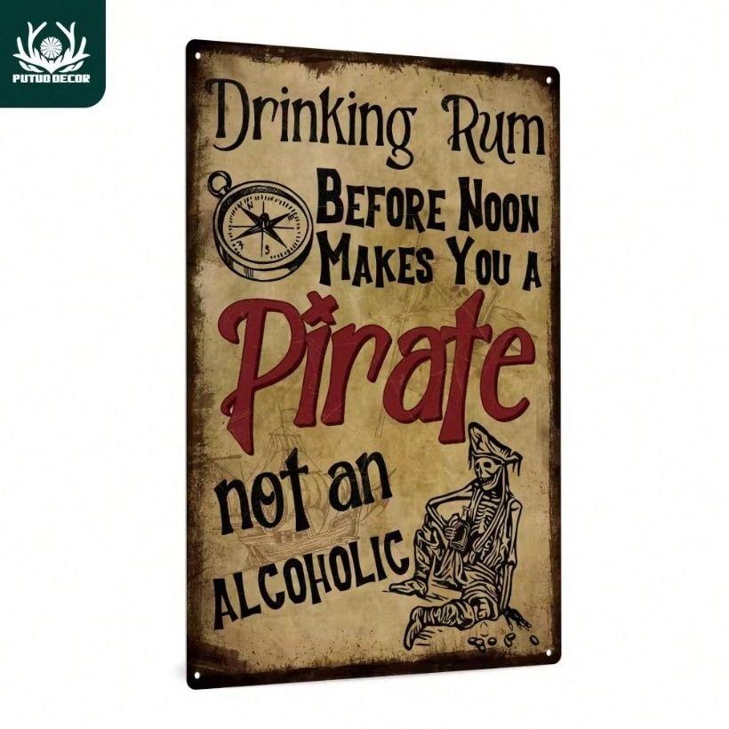 Vintage Skull Drink Rum Metal Poster Wall Art Home Decor Tin Sign