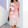 Damen 3D-Druck Kurzarm Midi-Kleid Übergröße Urlaubs-Strandkleider