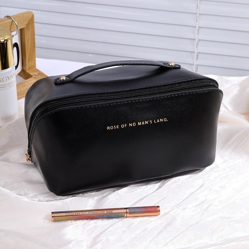 Portable Checkerboard Pu Leather Handheld Travel Large Capacity Cosmetic Toiletry Storage Bag