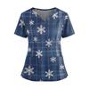 Damen Weihnachtliches V-Ausschnitt Kurzarm Kasack mit Doppeltaschen und Seitenschlitzen Pflegekraft Uniform
