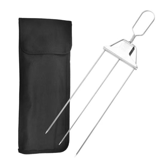 

3 Prong Skewers for Grilling Reusable Stainless Steel BBQ Skewers with Push-Off Slider Easy Serving Metal Kabob Skewers Outdoor Grill Accessories A