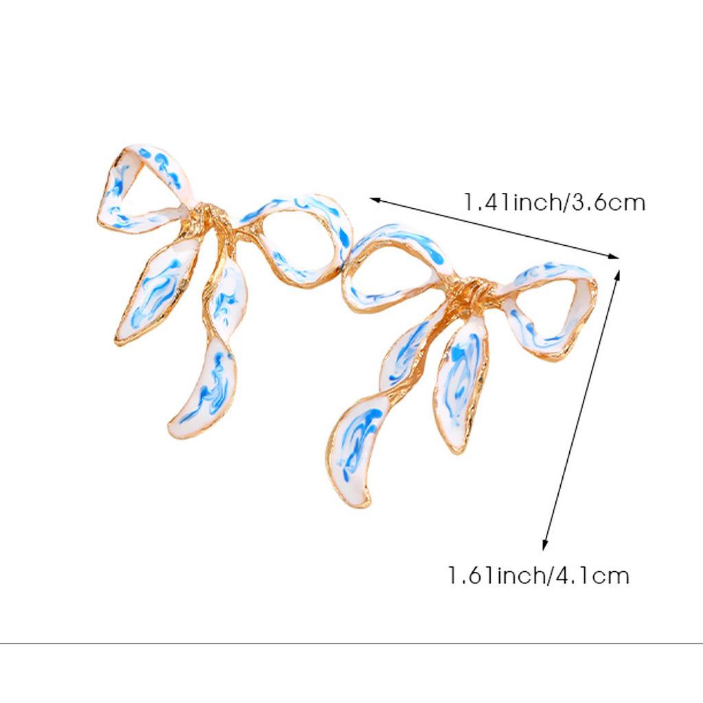 Literary Retro Fashion Enamel Imitation Blue And White Porcelain Drip Oil Bow Pendant Earrings For Women