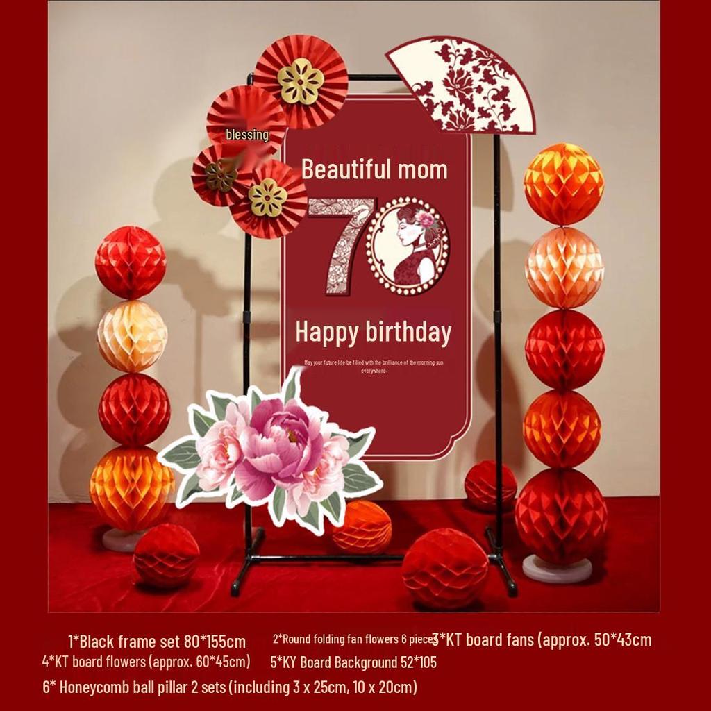Grand 60th, 80th, or 90th Birthday Celebration Decorations - Elegant Chinese Banquet Venue Setup