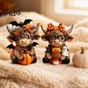 Country Home Ornament 2PCS Highland Cow Ornament, Wooden Rustic Style Figurine, Thanksgiving Figurines Theme Wood Art, for Entrance Living Room Decor