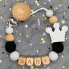 Individueller Personalisierter Name Handgefertigt Buchenholz Schnullerclip Halter Kette Silikon Krone Perle Beißring Baby Zahnen Geschenk