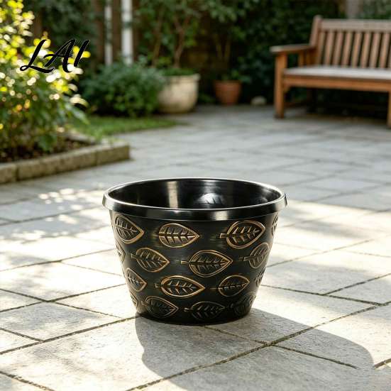 Garden Supplies for Flowers 11 Inch Flower Pots Leaf Embossed Plastic Planters with Drainage Hole Retro Breathable Containers Indoor Outdoor