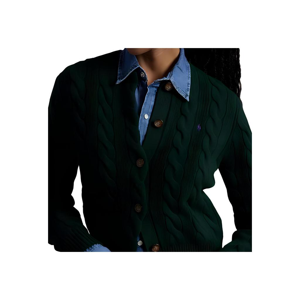 Polo Ralph Lauren FW24 Embroidered Logo Pattern Wool Cashmere Blend Cable Knit Ribbed Crew Neck Button Front Long Sleeve Sweater WMPOSWENDW20302-300