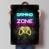 Gaming Zone Neon Sign On Brick Printed Poster Customized Wall Art Retro Vintage Metal Tin Signs for Home Bedroom Decoration Room