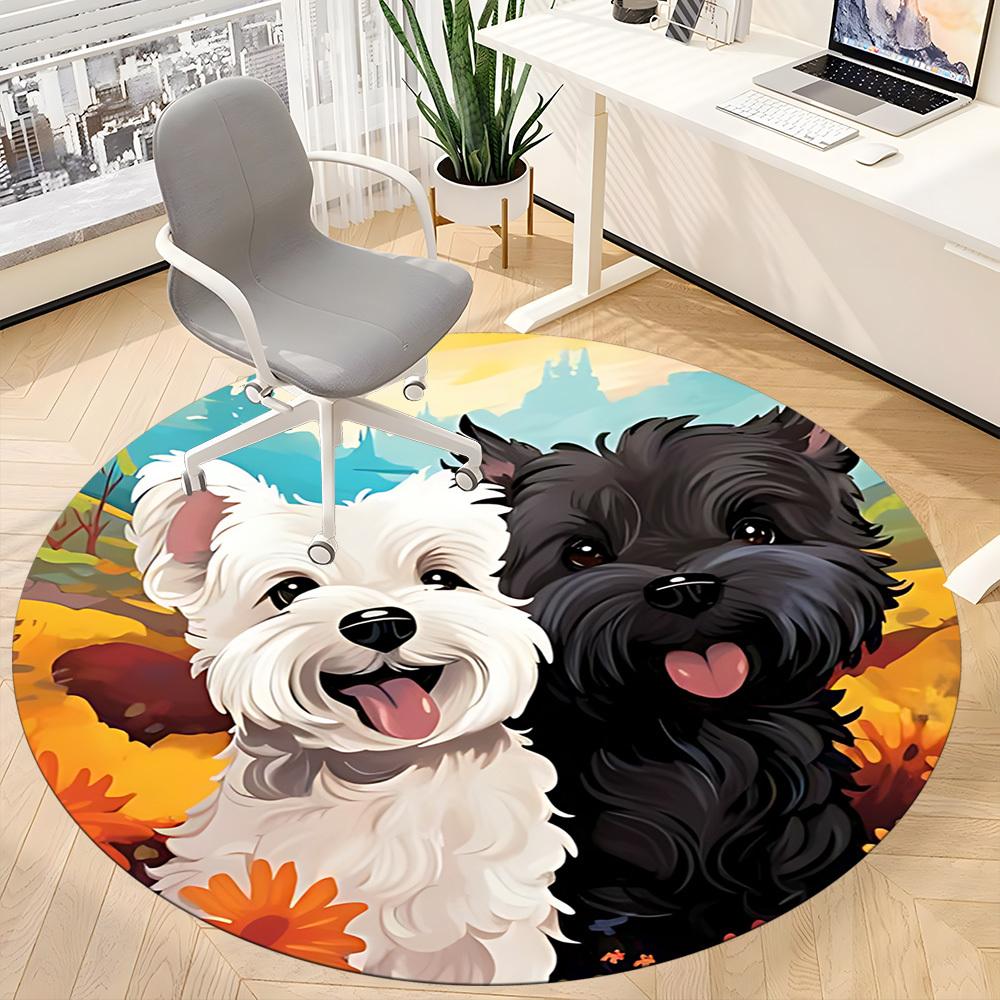 1PC Puppies Flowers Office Round Area Rug,  Mat Suitable ForOffice, Under Office Chairs Bedroom Living Room Home Decor, Room Deco