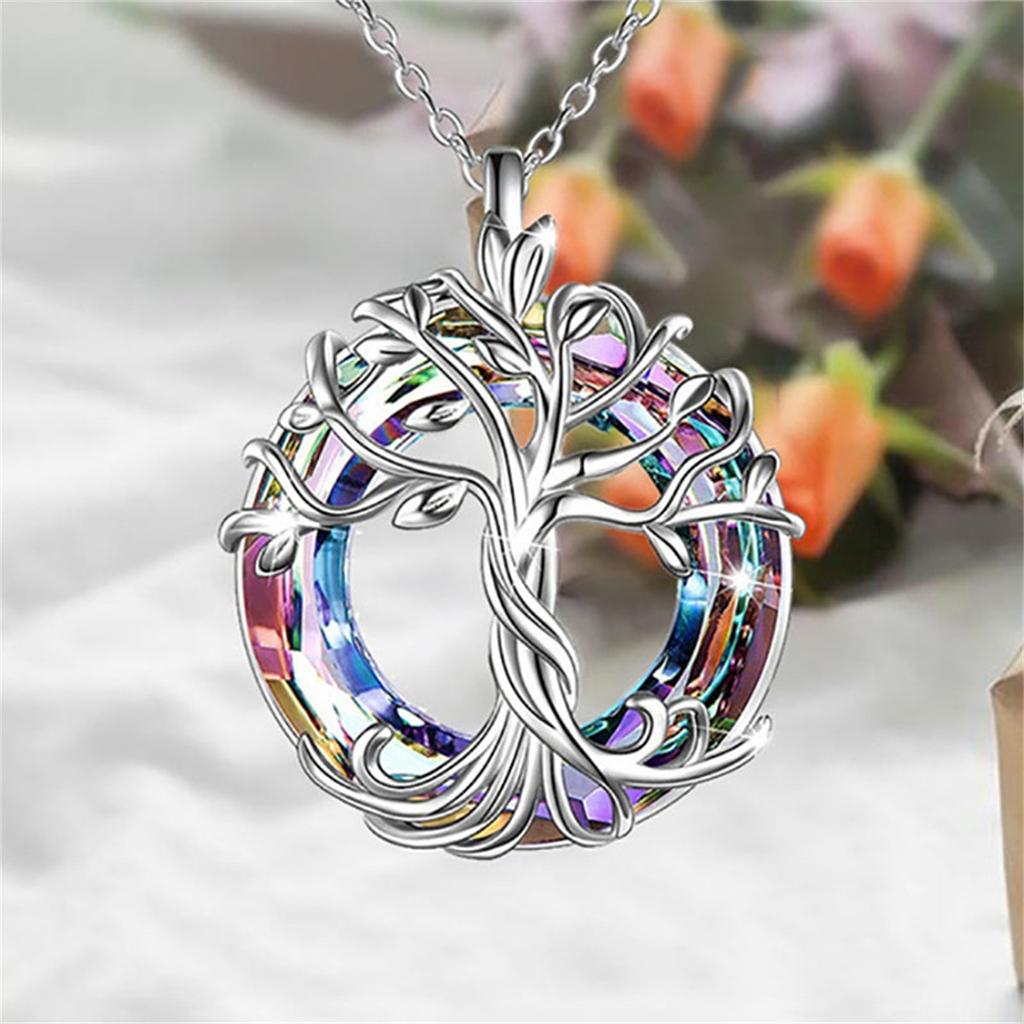 Exquisito Collar Árbol Genealógico Celta con Cristal Circular - Joyería Árbol de la Vida Regalo para Mujeres Niñas Mamá Cumpleaños