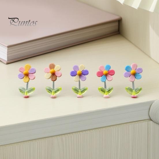 Car Aesthetic Decor 5Pcs Colorful Shaking Flower Decor, Resin Rainbow Sunflower Dashboard Ornament Cute for Teens with Non Slip Pad, Wobble