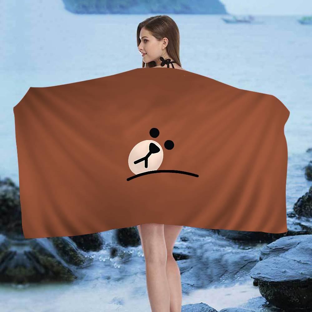 L-Lines Friends B-Brown Bear Microfiber Blanket Quick Drying Beach Towels Oversized Printing Super Absorbent Pool Towel Blanket