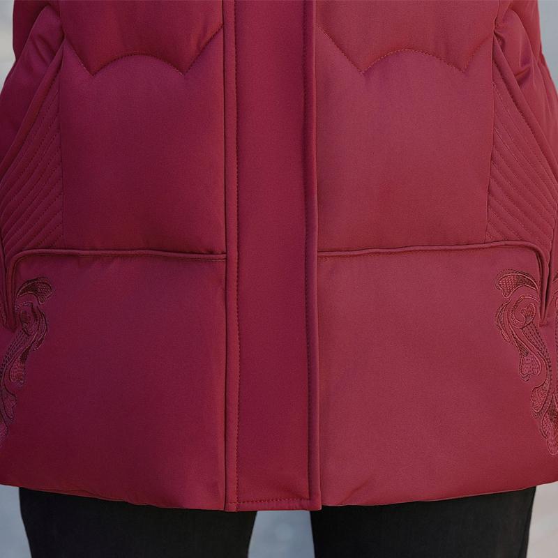 Plus Size XL-5XL Middle Age Woman Coats Winter Short Parkas Hooded Embroidery Casual Thick Warm Outerwears Women's Jackets