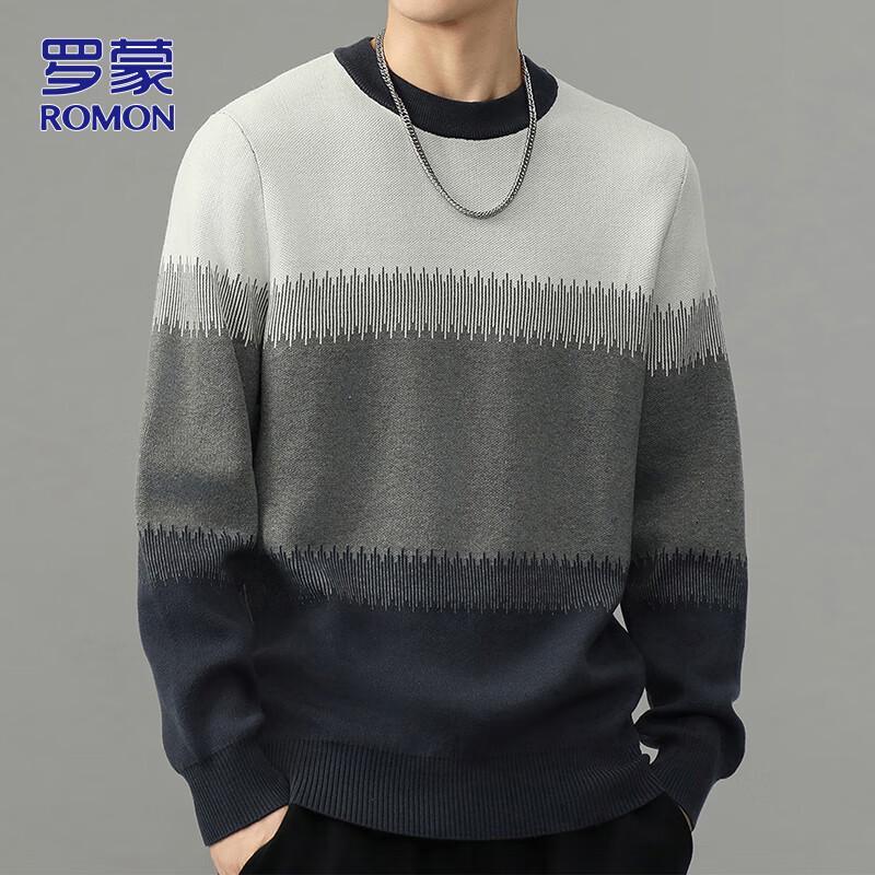 

ROMON Men s Color-block Round Neck Knit Sweater XL