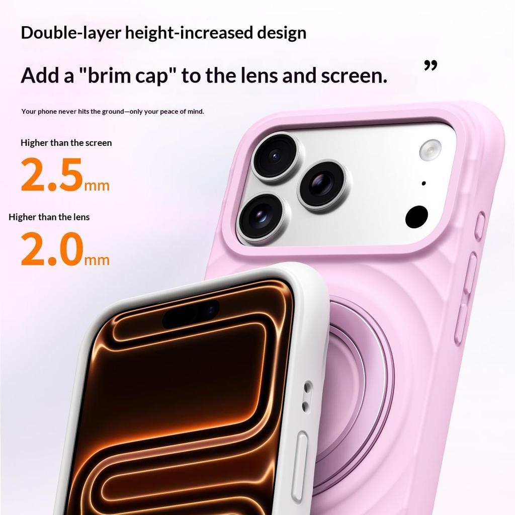For iPhone 17 Pro Max Magnetic Case Rotating Kickstand Ripple Texture Liquid Silicone Shockproof Phone Cover