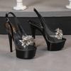 Fashion Rhinestone fish mouth shoes nightclub stiletto high heels 13CM car model sandals transparent female catwalk steel pipe