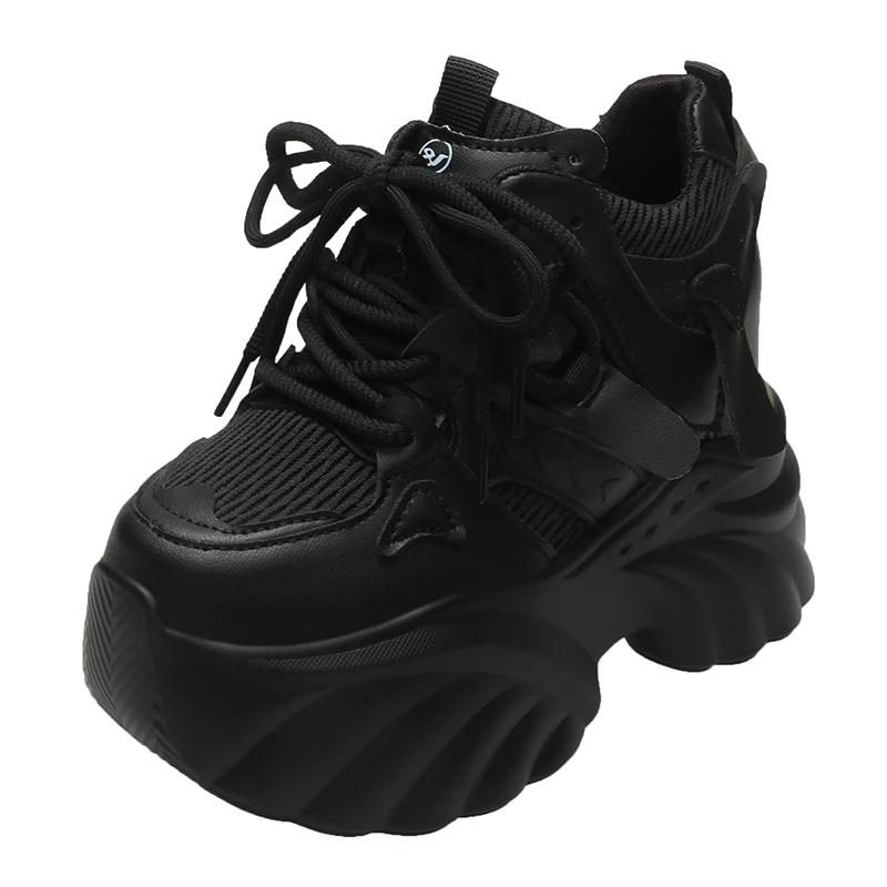 Fashion 11CM Women Thick Bottom Chunky Sneakers  Female Platform Lace Up Breathable Spring Autumn Woman Vulcanize Shoes Zapatos Mujer