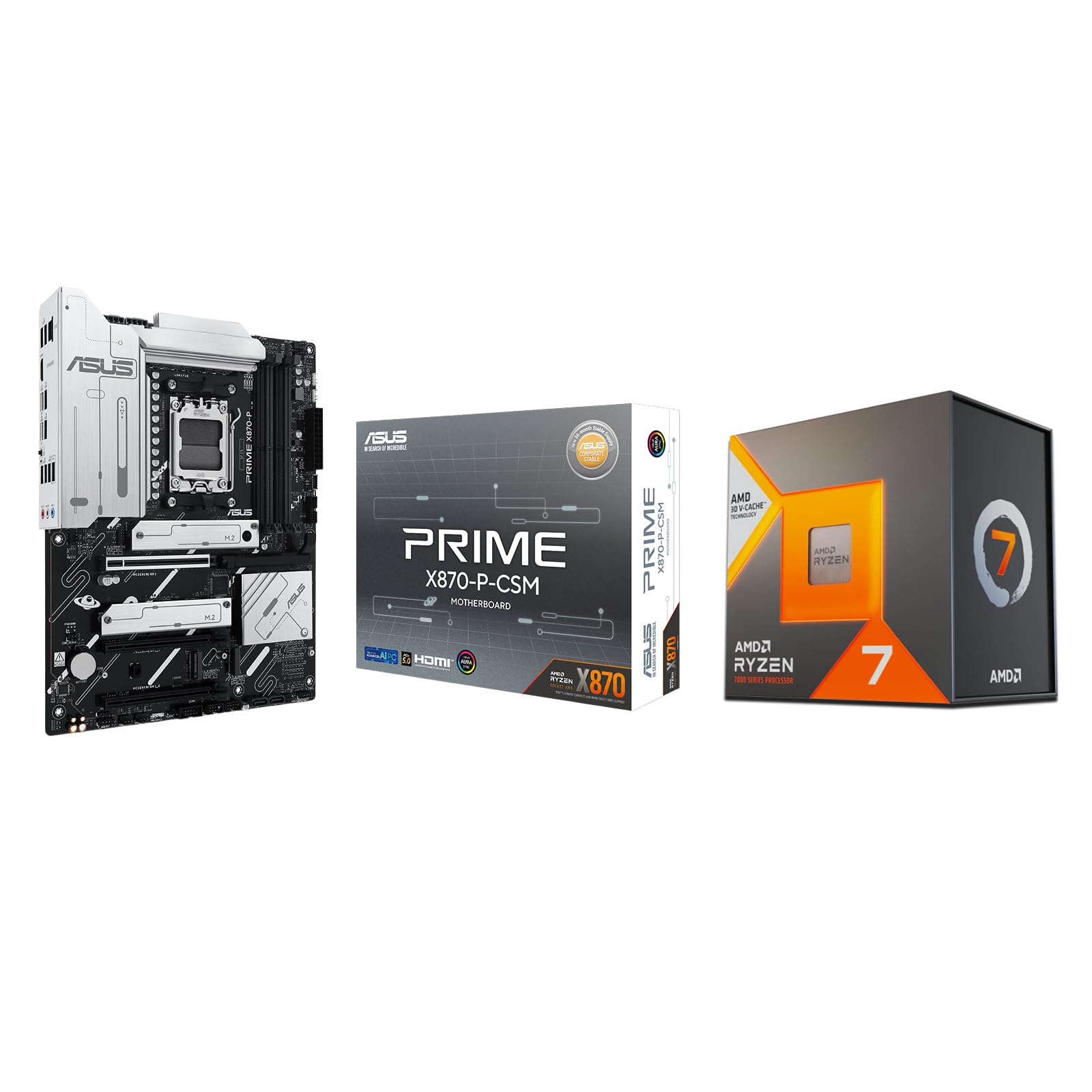 

ASUS PRIME AMD Ryzen 9000 Series AM5 Compatible X870 Chipset ATX Motherboard Domestic Authorized Dealer AMD Ryzen 7 7800X3D without cooler X870-P-CSM