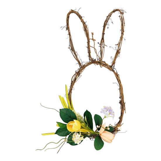 Osterhase Kranz Kleine Hasenform Rattan Kranz mit Pastell-Eiern Blumen für Haustür Innen Außen Frühling Haus Fenster Wand Dekoration