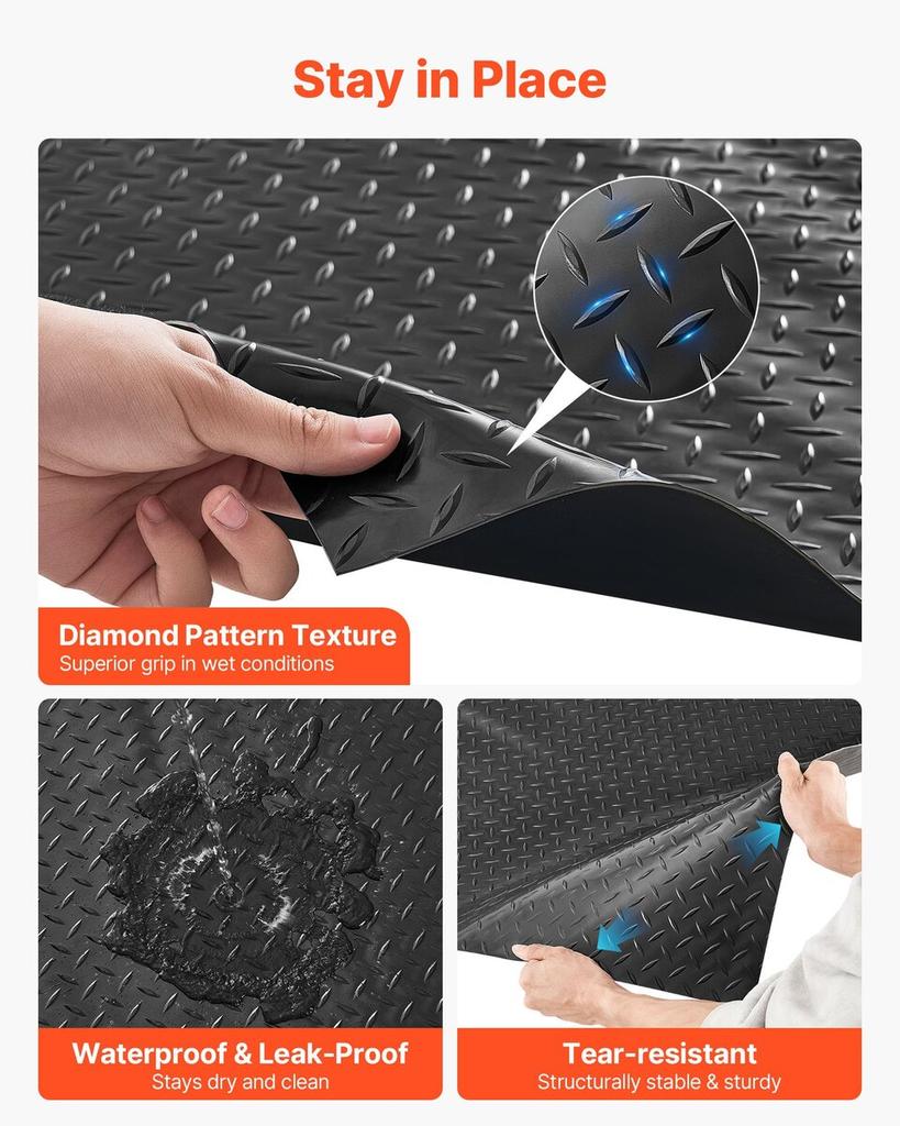 Garage Floor Roll, 1.2 x 3.05 m Garage Flooring Mat, 2.2 mm Thickened PVC Diamond Plate Floor Protector Mat with Double-sided Tape, Non-Slip, Easy to