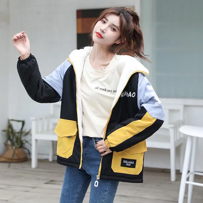 Winter Plush Thick Cotton-padded Jacket Women's Loose Zipper Cardigan Hooded Cotton-padded Jacket All-match Warm Top