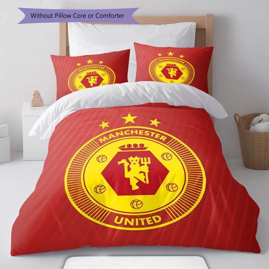 Man Utd Bedding Quilt Set Quilt Cover Pillowcase Home Decoration Birthday Gift (1 * Duvet Cover + 2 * Pillowcase, Without Core)