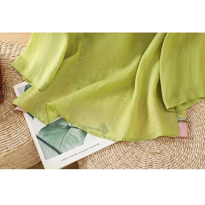 Chinese Style Slanted Collar Cheongsam Shirt Ummer Linen Retro Style Embroidered Literary Flair