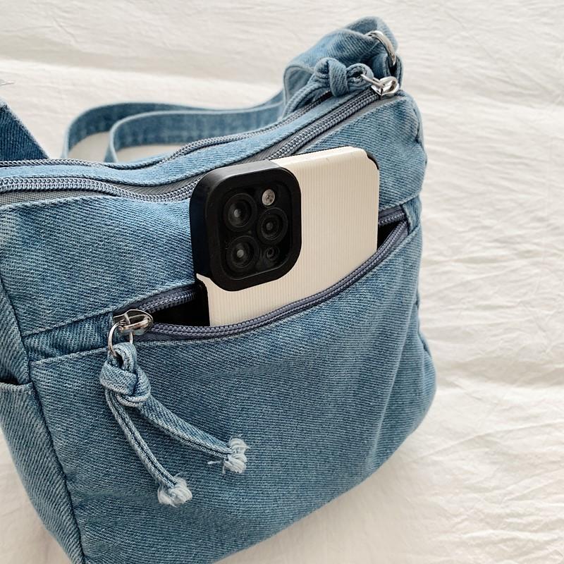 Women's Bag Vintage Denim Bag Travel Crossbody Bag Multi-Layer Shoulder Bag Underarm Bag