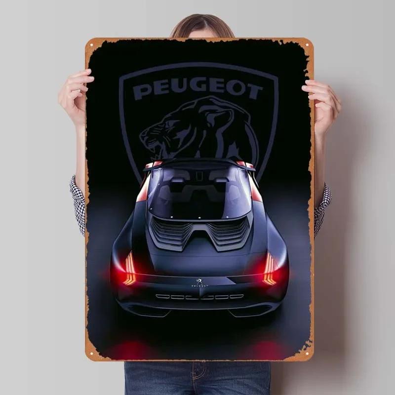 Peugeot Blechschild Autos Poster Retro Metallschild Plakette für Garagenwandkunst Dekoration Dekoration Wohnzimmer Heimdekorationen