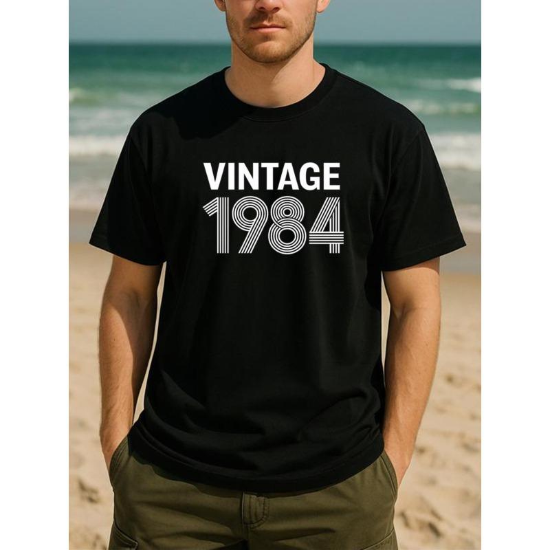 

European sizes Men S Vintage 1984 Print Short-Sleeved Shirt | Casual Commuting, Medium Stretch Fabric, Nostalgic Trend, Frozen in the Golden Age 4XL чорний