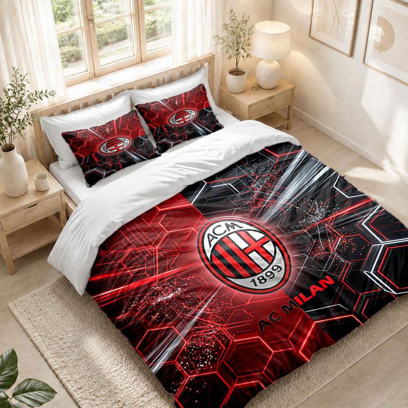 Bedding Set 1 Duvet Cover 2 Pillowcases AC Milan Print Bedroom Home Decoration