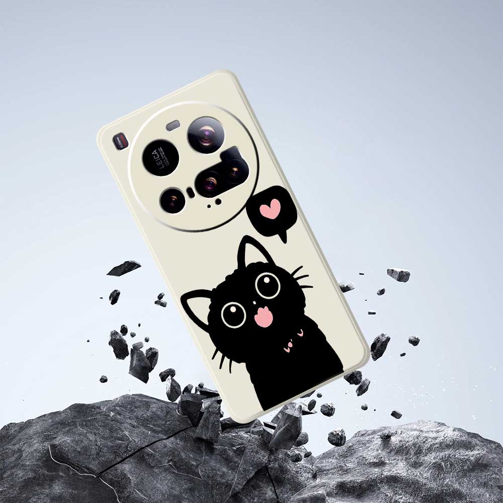 For Xiaomi 15 Ultra Case Love Black Cat Pattern Printing Straight Edge TPU Phone Back Cover