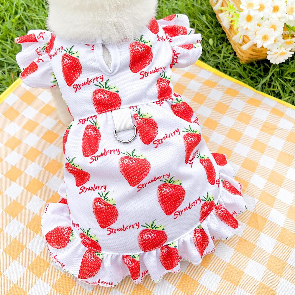 Pet Cartoon Traction Out Fruit Mesh Summer Breathable Dress Dog Cat Supplies Teddy Bee