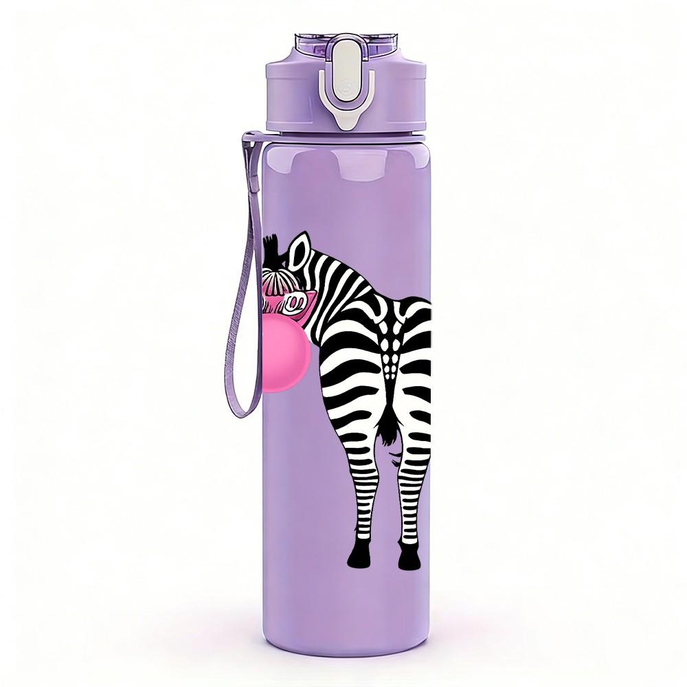 1PC Zebra Blowing Bubble Graphic 750ml Color Plastic Sports Water Bottle Leakproof Flip Straw Lid Suitable for Sports Office Home Use