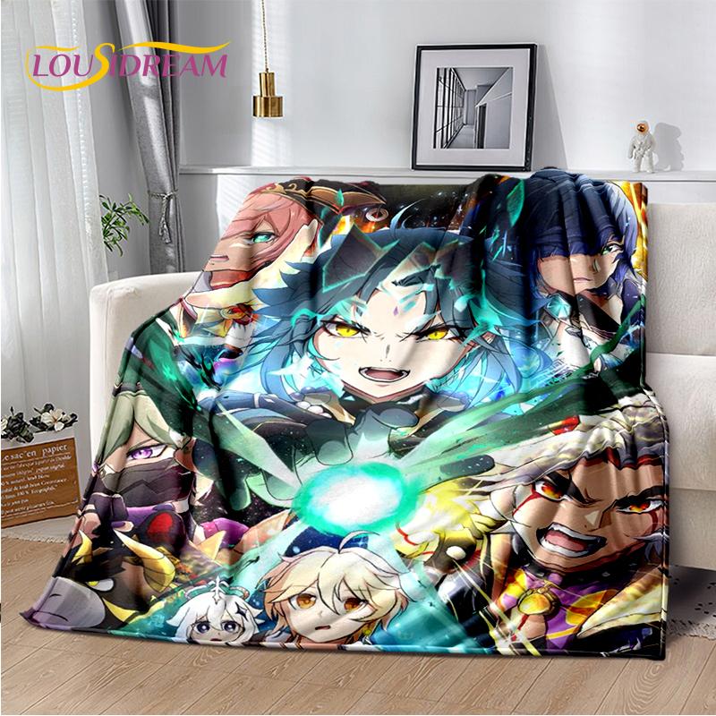 2025 New Cartoon Genshin Impact Character Solo Game Soft Blanket,Soft Throw Blanket for Home Bedroom Bed Sofa Picnic Child Gift