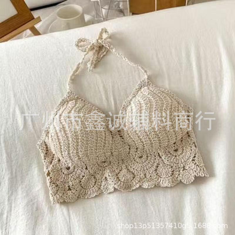 Neck small vest with chest pad, sling inside, shoulder-spilled backrest, hollow tube top, embroidered vest, women's summer short top