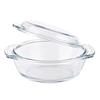 Glass Casserole Dish Microwave Oven Safe Easy Grab Round Clear Glass Casserole Baking Dish with Lid for Cooking Flat