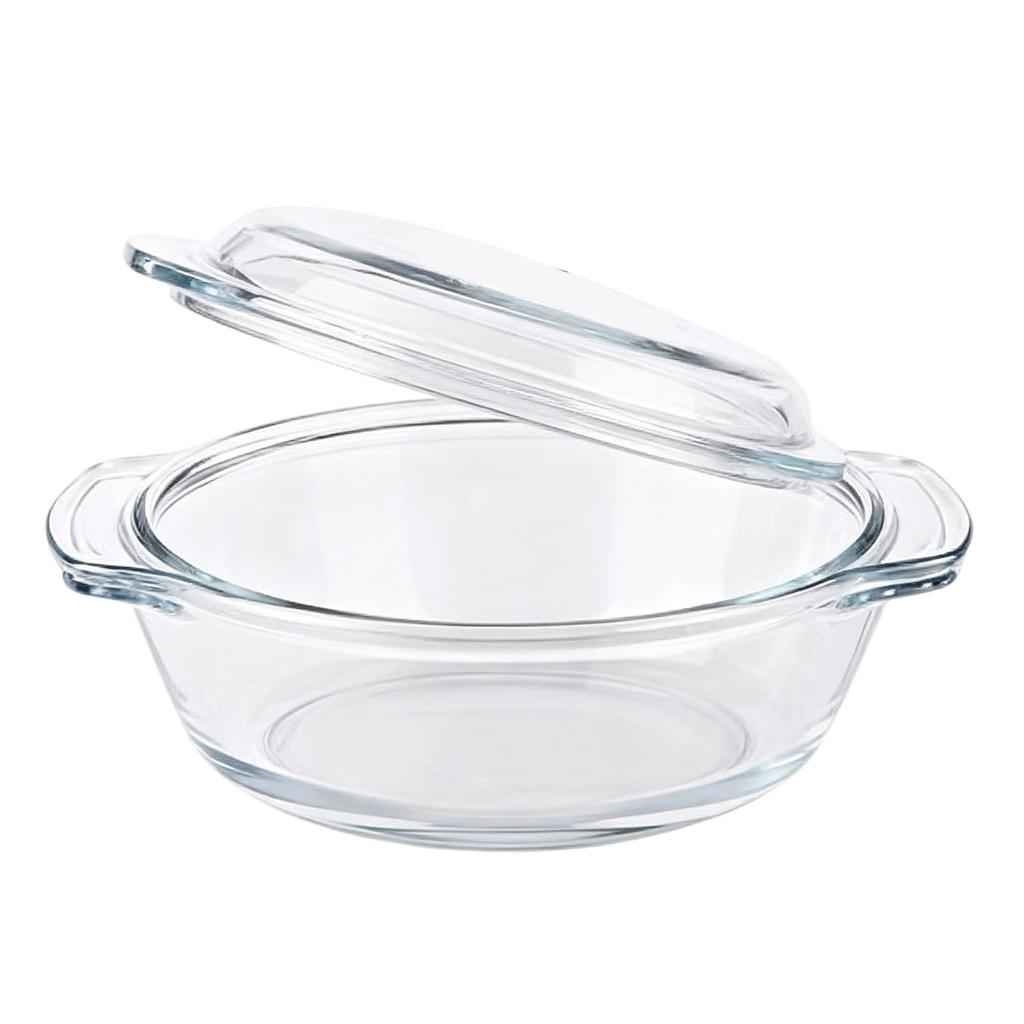 Glass Casserole Dish Microwave Oven Safe Easy Grab Round Clear Glass Casserole Baking Dish with Lid for Cooking Flat
