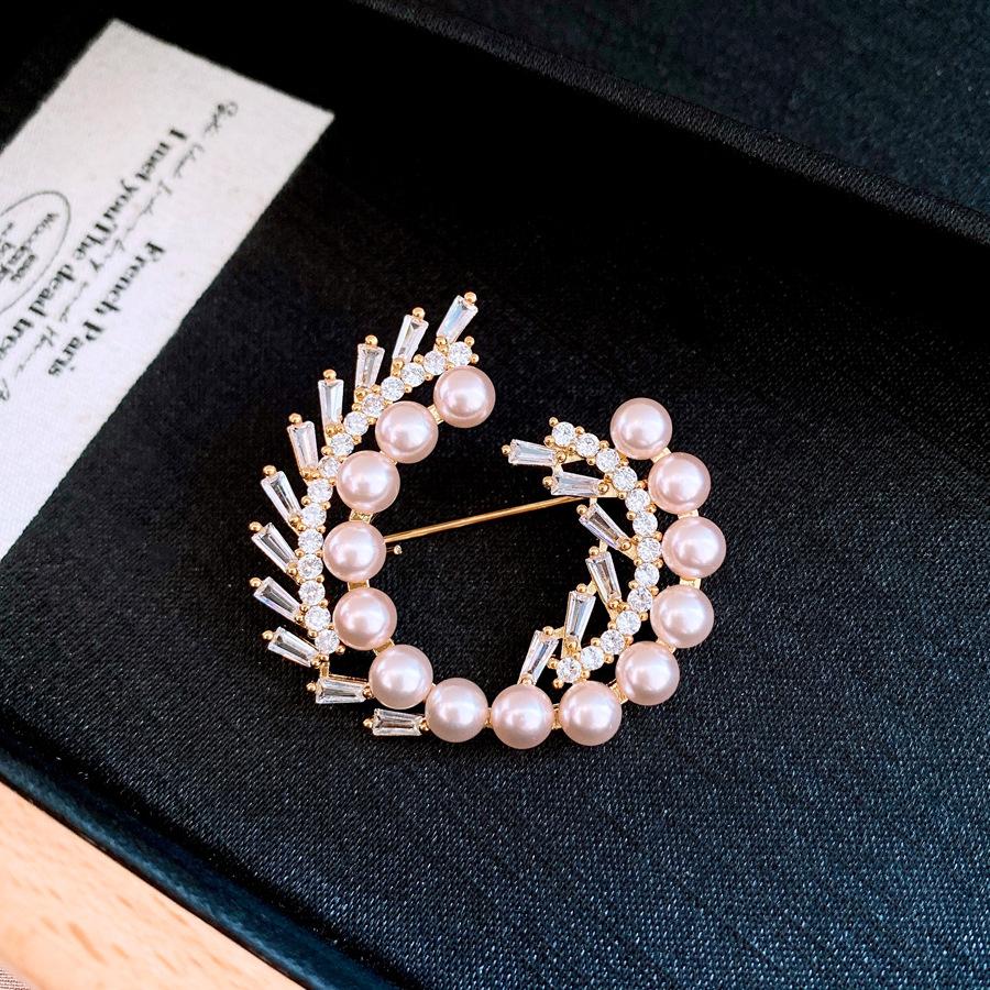 18k real gold zircon pearl round brooch women s pin fashion suit accessories