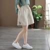 Women's High Waist Embroidered Shorts Breathable Literary Retro Cotton Linen Casual Pants