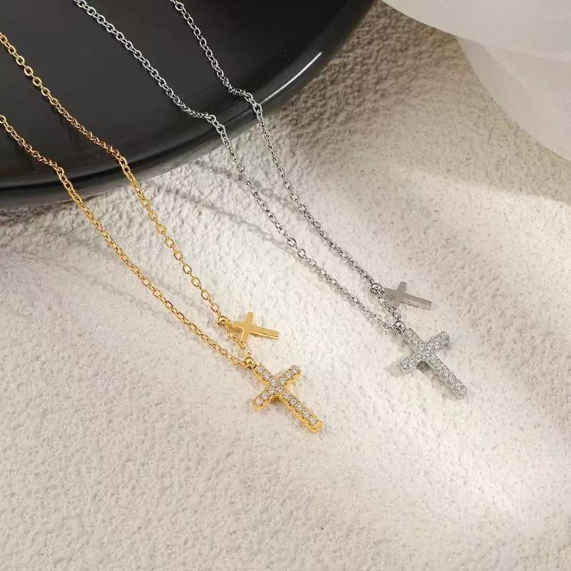 Damen Doppelkreuz Anhänger Halskette Nische Leichter Luxus Design Modeschmuck