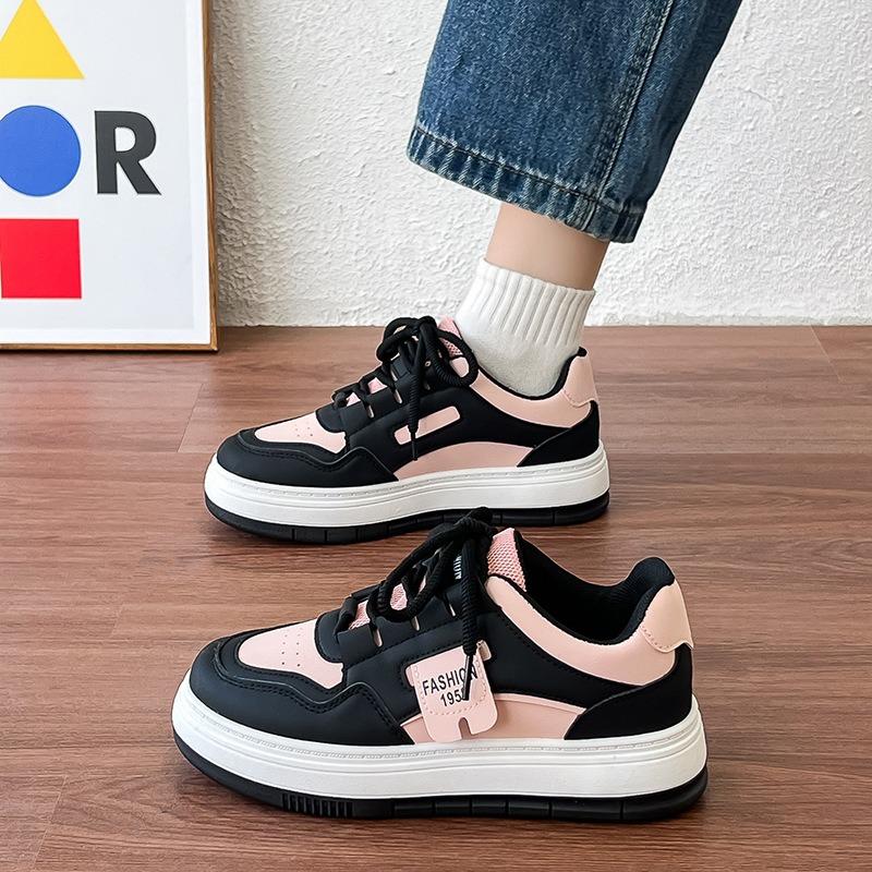 Black pink and white shoes women's new autumn versatile student casual sports shoes thick-soled heightening board shoes