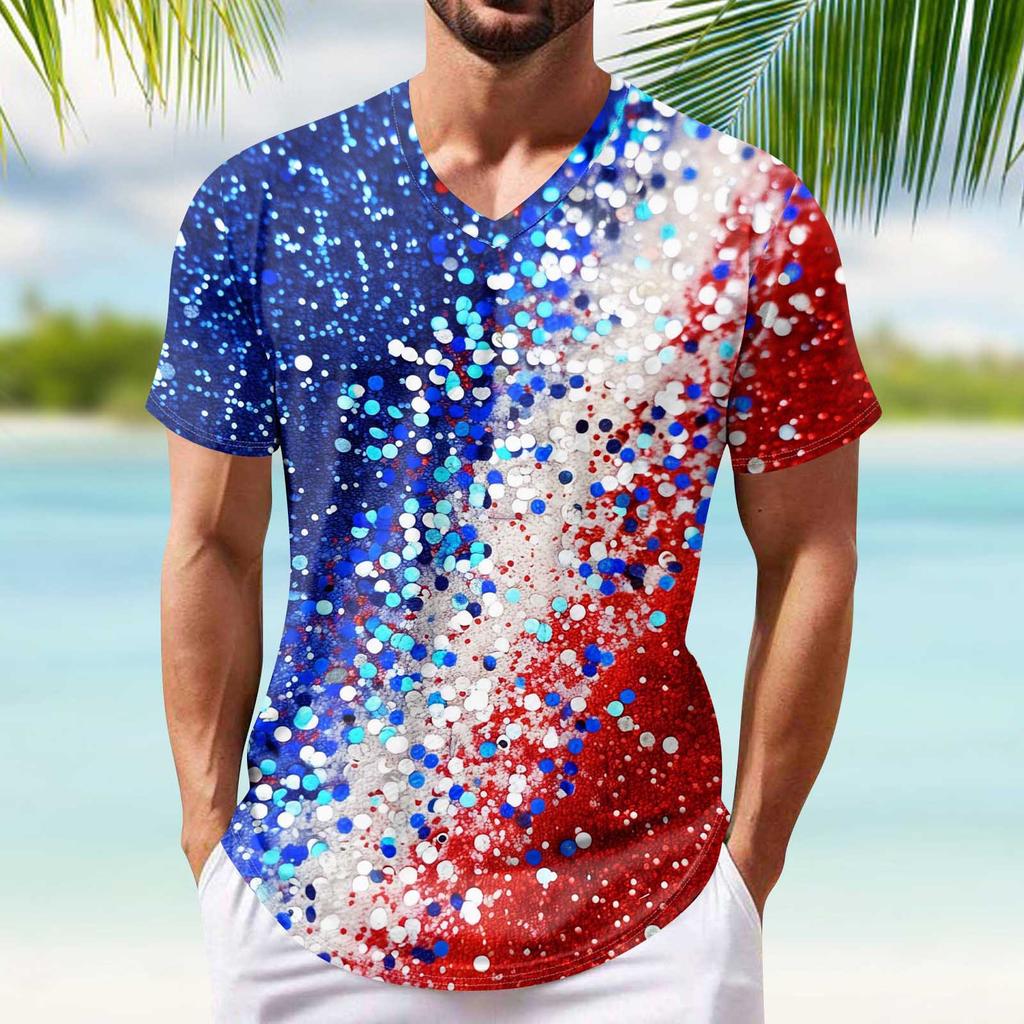 Summer Men's Popular T-shirt Printed V-neck Short Sleeved T-shirts