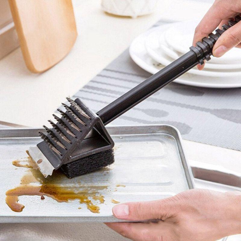 In 1 3 Barbecue Bbq Oven Grill Bristles Cleaning Stiff Brush Scraper Cleaner