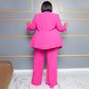 European & American Plus Size Women's Professional Casual Two-Piece Set - Long Sleeve Top & Pants with Tie