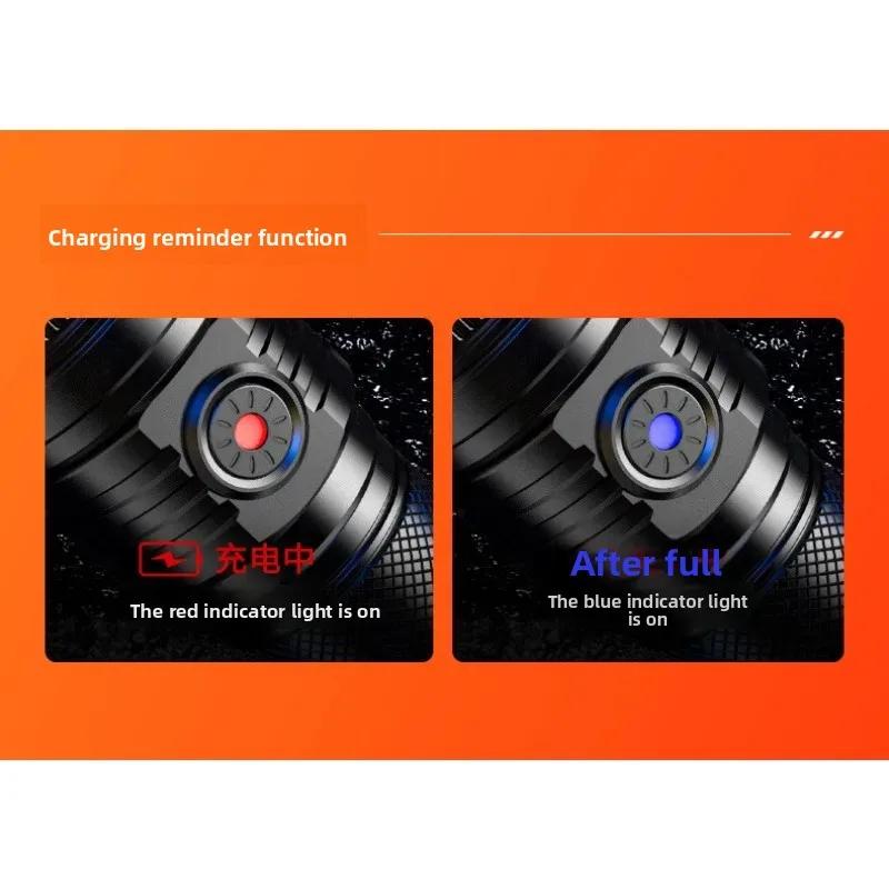 Strong Light Long-range LED Flashlight USB Charging Portable Flashlight with Telescopic Zoom Waterproof Flashlight