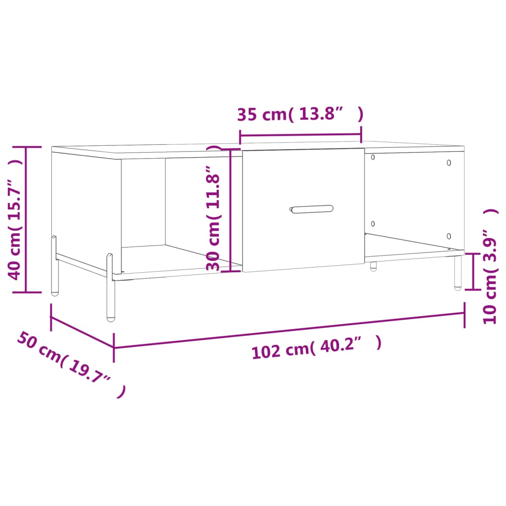 Coffee Table Black 102x50x40 Cm Particleboard