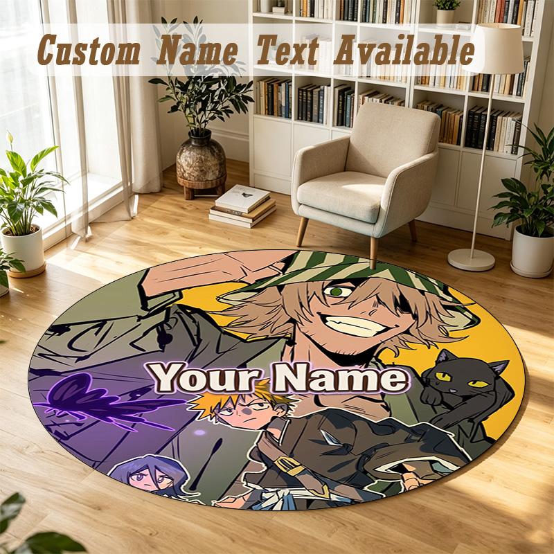 Bleach Anime Personalized Round Rug Support Custom Name, Soft Home Decor Mat
